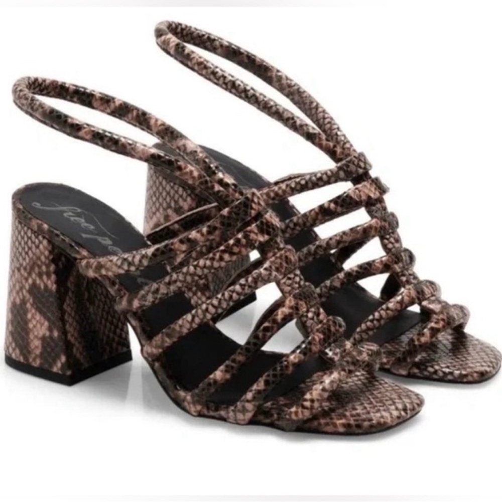 Free People Snakeskin Strappy Block Heel Sandals